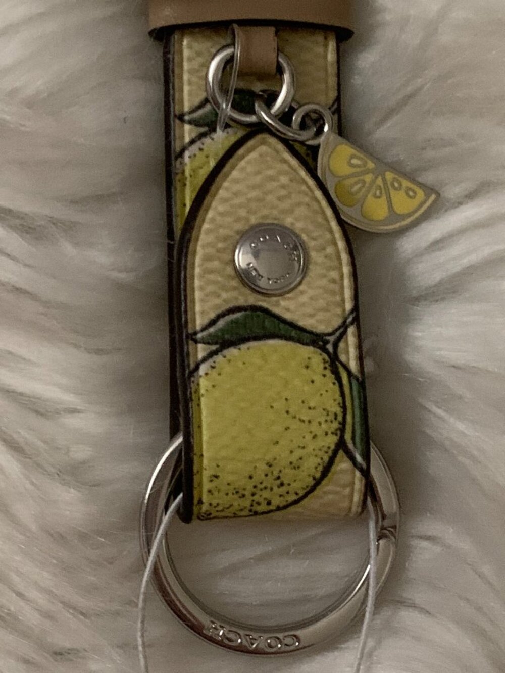 COACH Lemon Printed Trigger Snap Bag Charm Key Ring - Picture 2 of 3